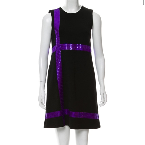 Lisa Perry wool black dress with purple sequin stripes, size small - Picture 1 of 4